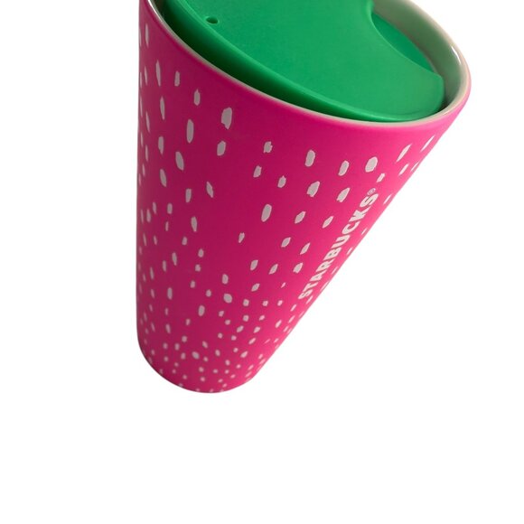 Amazon.com | Starbucks 12oz Pink Flower Washington D.C.  Starbucks Ceramic Tumbler Hot Neon Pink w White Dots, Green Plastic Lid, Travel